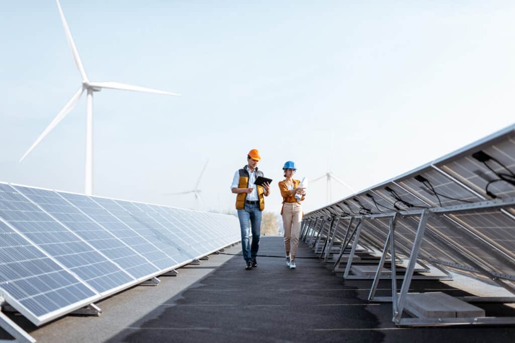 Engineers on a solar power plant