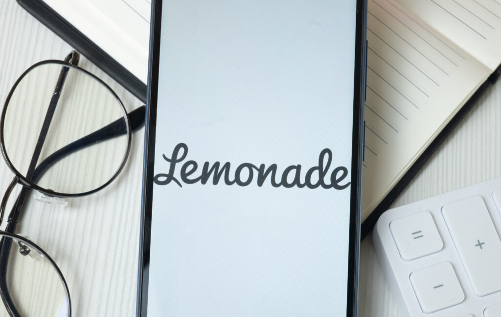 The Lemonade Insurance logo on a smart phone.