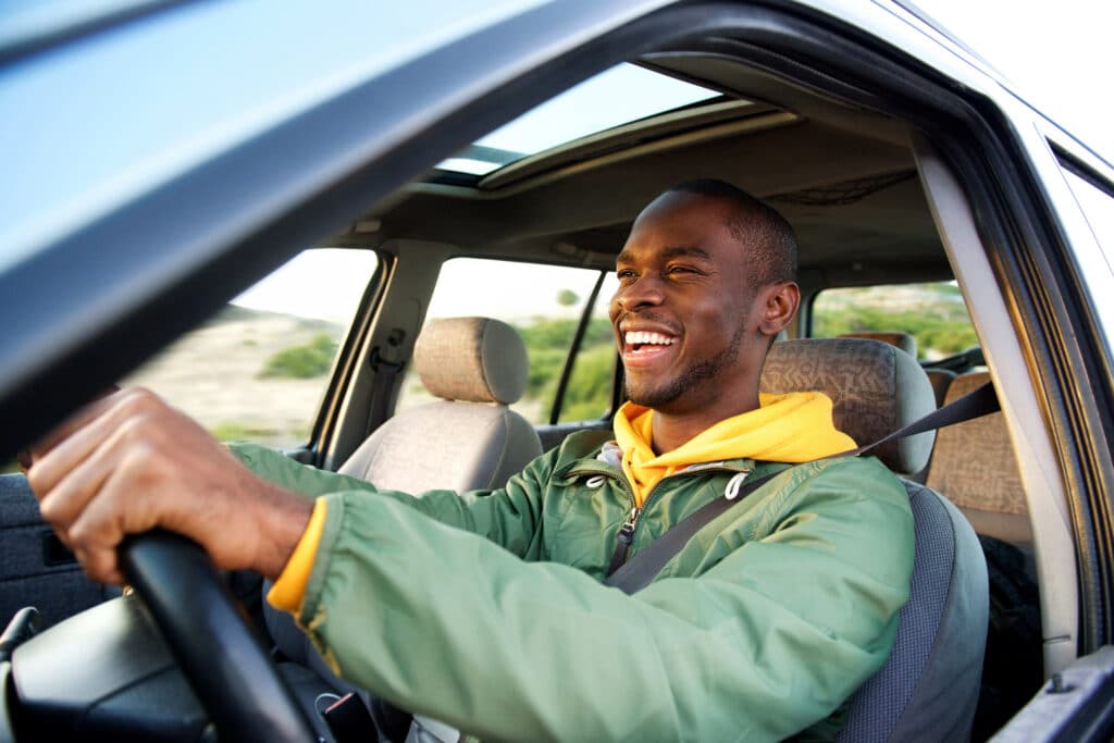 A man drives his car