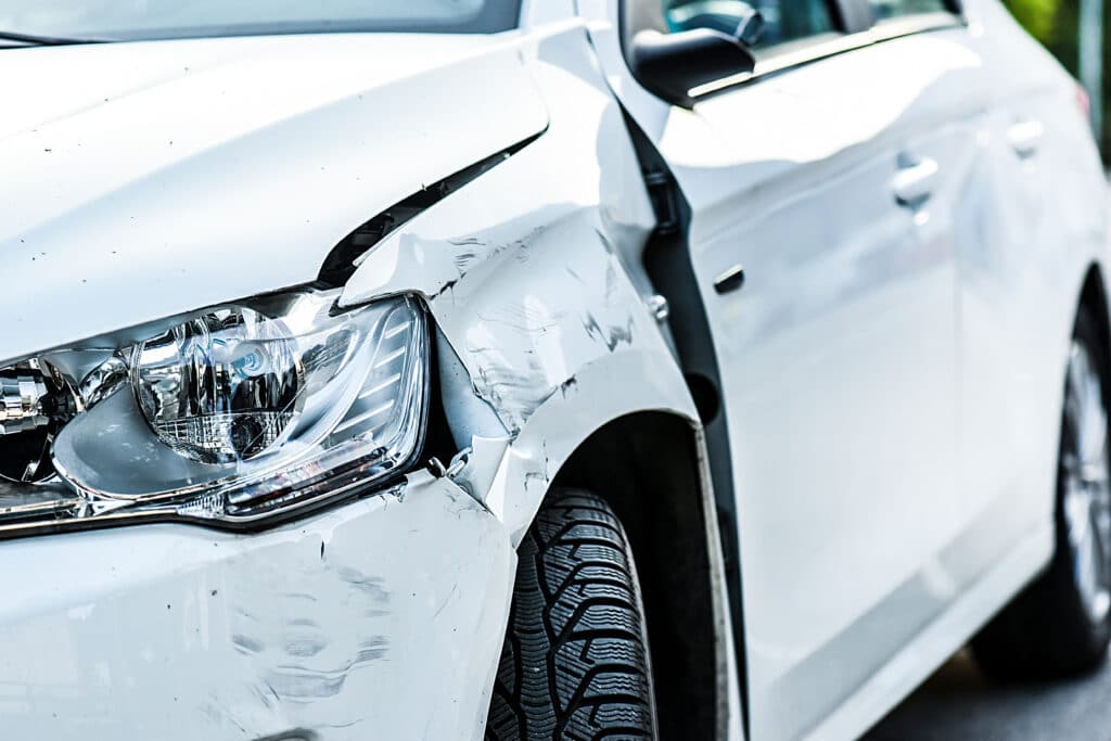 A car is damaged from an accident